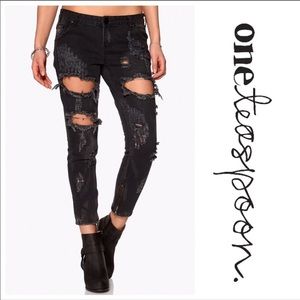 One Teaspoon Black Trashed Free Birds Sz 28